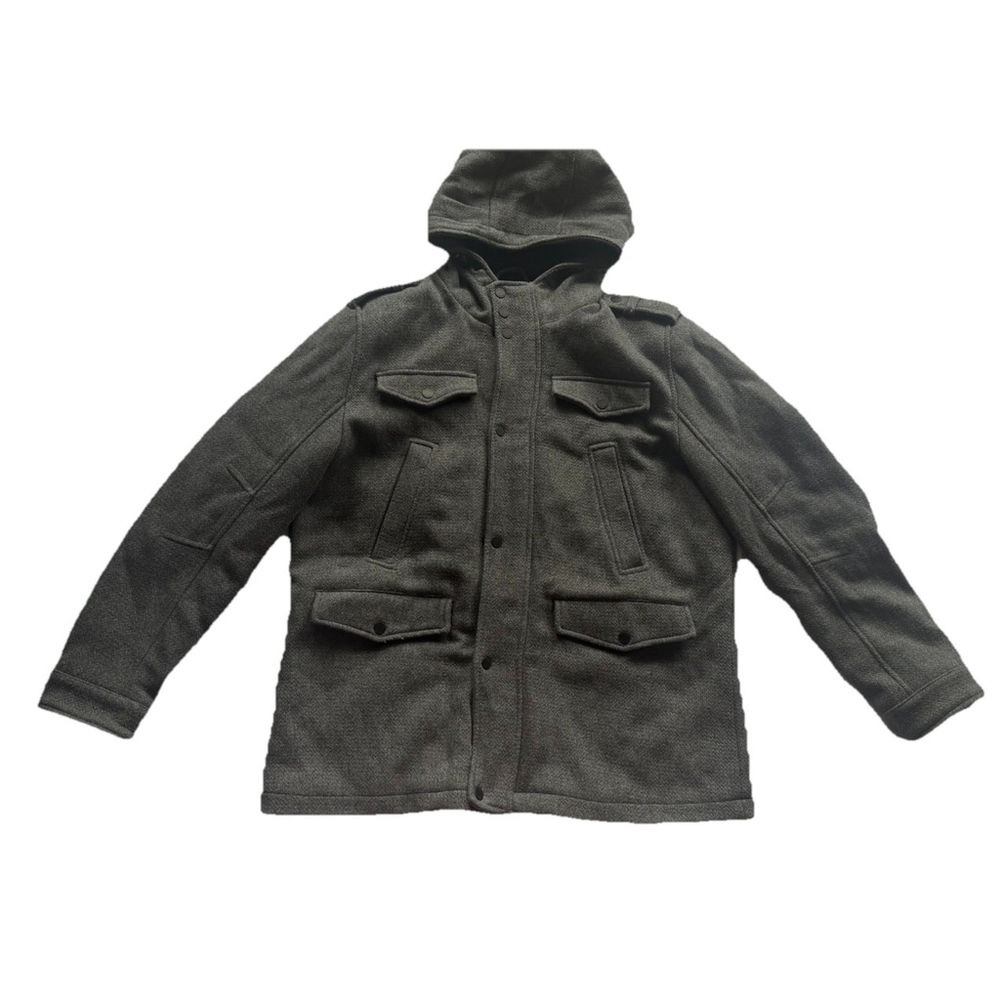 Black Rivet Jacket Mens XL Gray Wool Blend Hooded Parka Quilted Warm Coat